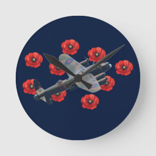 Vintage Lancaster Amongst Red Poppies Round Clock