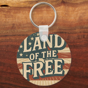 Vintage Land of the Free USA Independence Day Key Ring