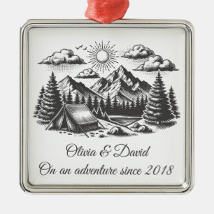 Vintage landscape drawing for wedding metal ornament