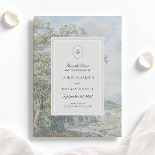 Vintage Landscape Faux Embossed Monogram Wedding Save The Date
