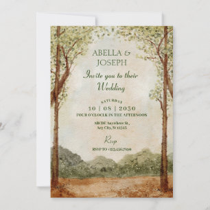 Vintage landscape forest woodland wedding  invitation