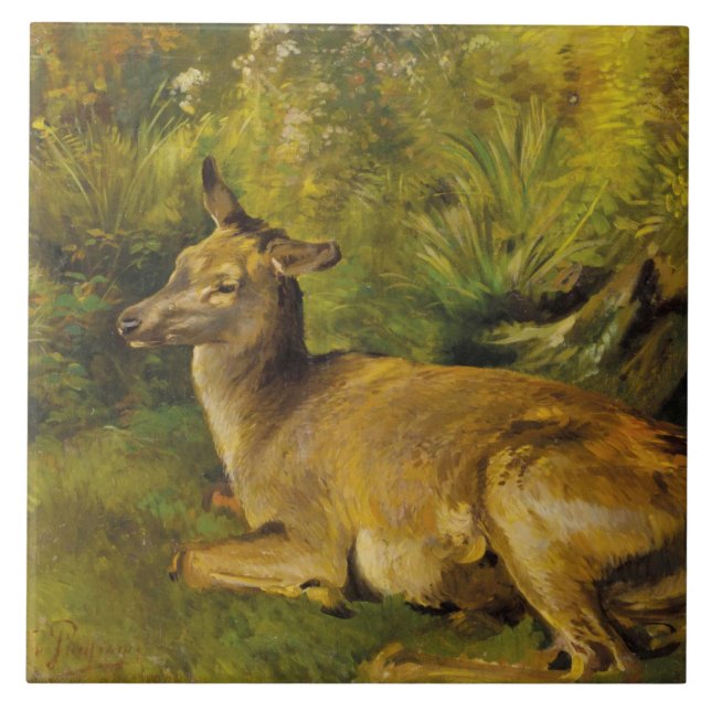 Vintage Landscape Pausinger Resting Hind Ceramic Tile (Front)