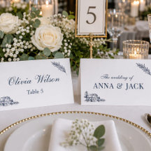 Vintage Landscape Sketch Wedding Place Card