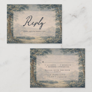 Vintage Landscape Wedding RSVP Card Antique blue
