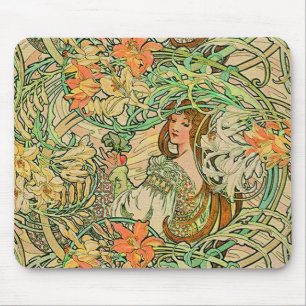 Vintage Language of Flowers by Alphonse Mucha Mouse Pad