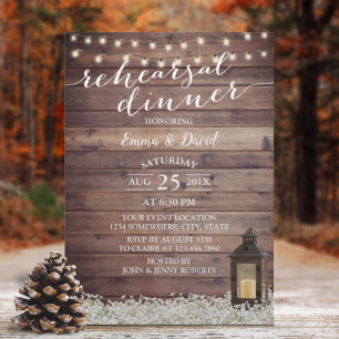 Vintage Lantern Baby's Breath Floral Rehearsal Invitation