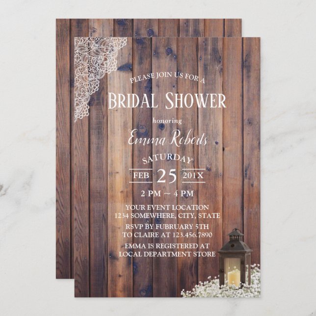 Vintage Lantern Baby's Breath Rustic Bridal Shower Invitation (Front/Back)