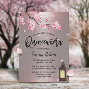 Vintage Lantern Cherry Blossom Floral Quinceanera Invitation
