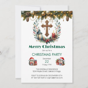 Vintage Lantern Cross Christmas Invitation
