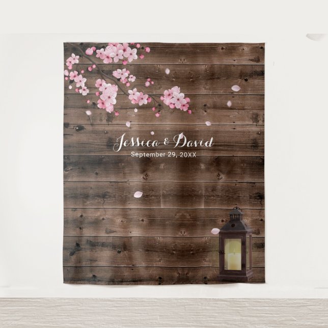Vintage Lantern Pink Floral Wedding Backdrops Tapestry (Front)
