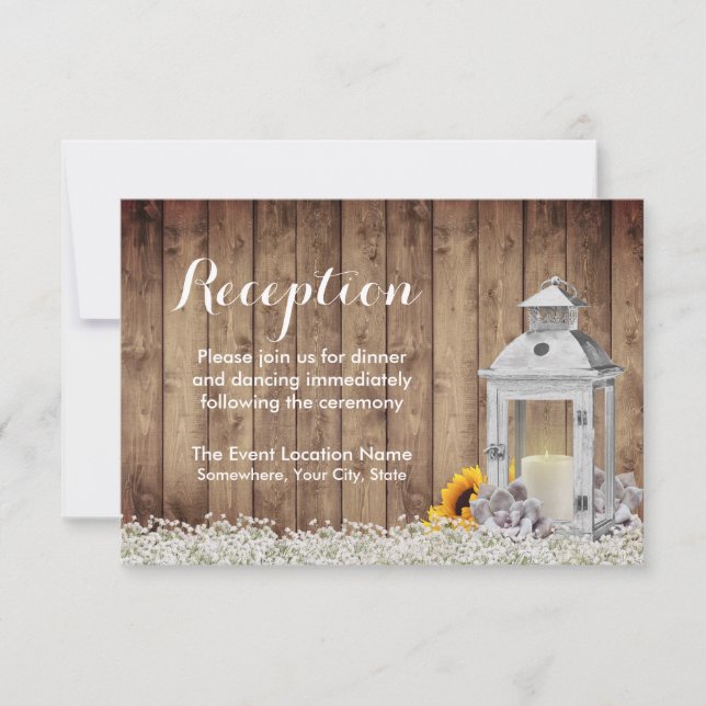 Vintage Lantern Rustic Floral Wedding Reception Invitation (Front)