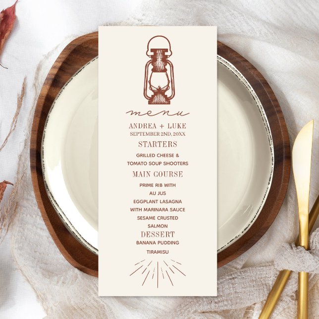 Vintage Lantern Terracotta Rustic Wedding Menu (Creator Uploaded)