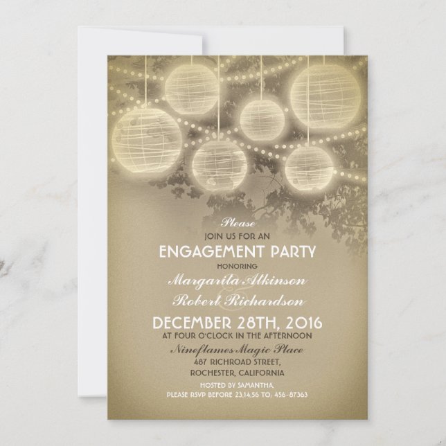 vintage lanterns engagement party invitations (Front)
