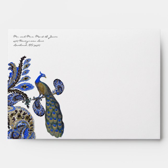 Vintage Lapis Blue Navy Peacock Wedding Envelopes (Front)