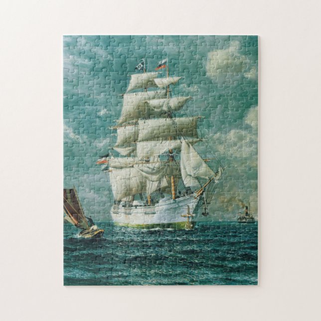 Vintage Large White Sailboat Painting (1895) Jigsaw Puzzle (Vertical)