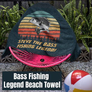 Vintage Largemouth Bass Fishing Legend Name Men's Beach Towel