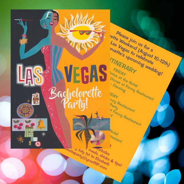 Vintage Las Vegas Bachelorette Weekend Party Invitation (Retro Bachelorette Party Invitation in Las Vegas! Originally a Vintage Las Vegas Travel Poster.)