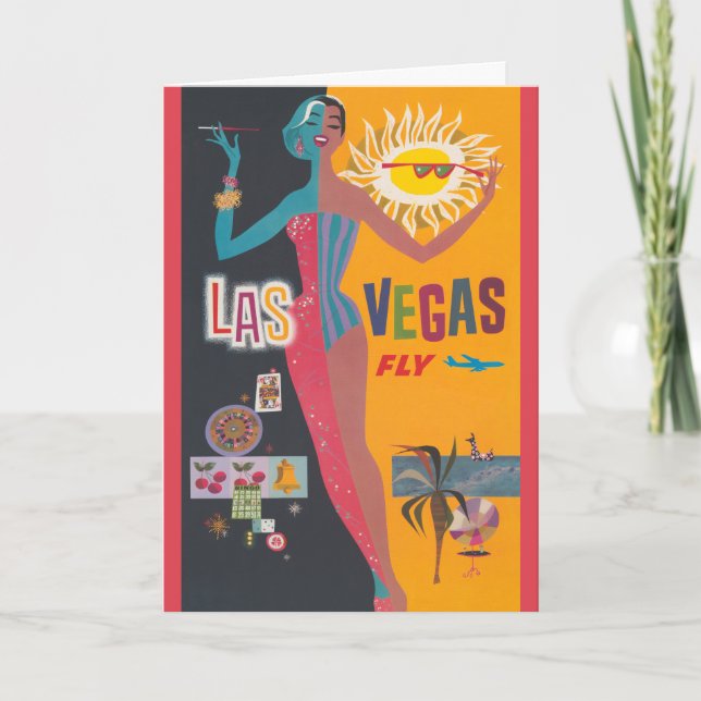 Vintage Las Vegas Gambling Travel Poster Art Card (Front)