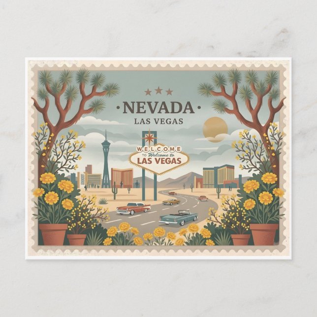Vintage Las Vegas Nevada Travel Poster Art Postcard (Front)