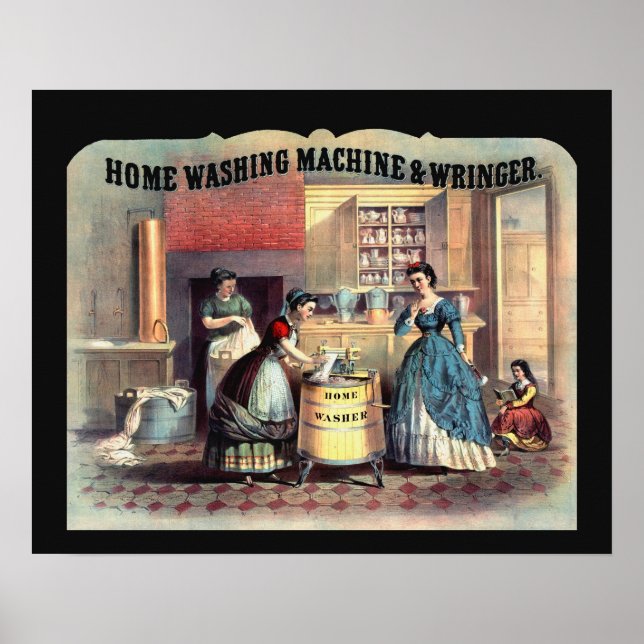Vintage Late 1800's Women & Washing Machine Scene Poster (Front)