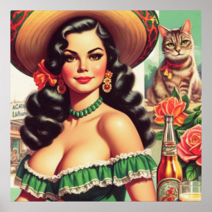 Vintage Latina Illustration Poster