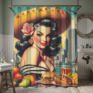 Vintage Latina Painting Shower Curtain