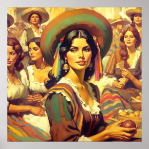 Vintage Latina Woman Painting Poster