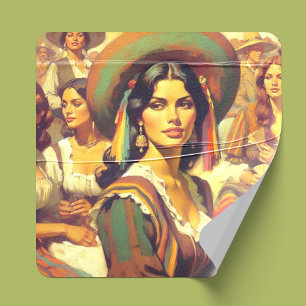 Vintage Latina Woman Painting Square Sticker