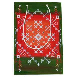 Vintage Latvian folk art with symbols oil painting Medium Gift Bag