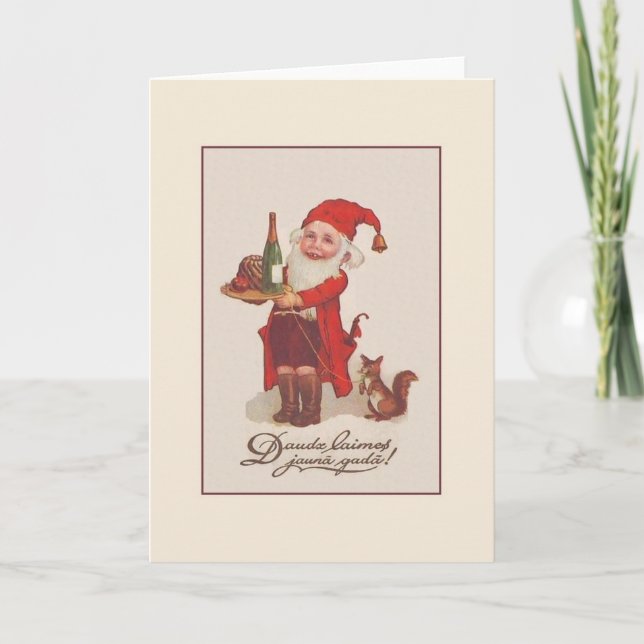 Vintage Latvian Gnome New Year Card (Front)