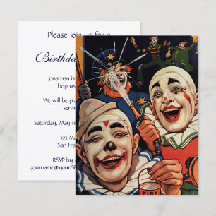 Vintage Laughing Circus Clowns Birthday Party Invitation
