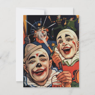 Vintage Laughing Circus Clowns Birthday Party Invitation