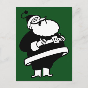 Vintage Laughing Santa On Green Background Holiday Postcard