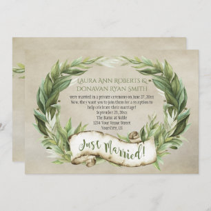Vintage Laurel Wreath Banner Reception Only Invitation