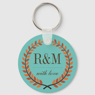 Vintage Laurel Wreath Monogram Keychain Blue
