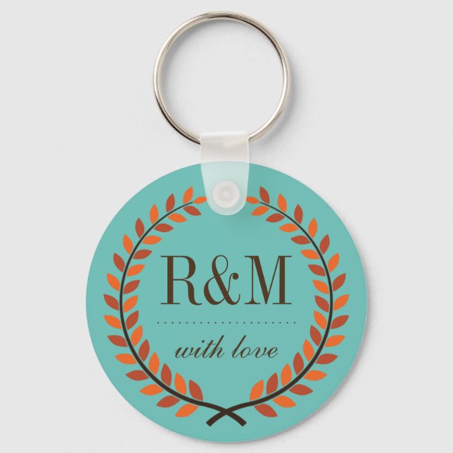 Vintage Laurel Wreath Monogram Keychain Blue (Front)