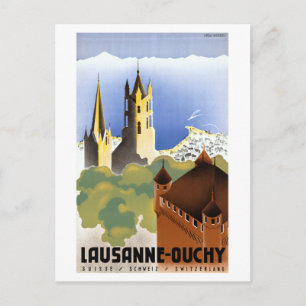 Vintage Lausanne-Ouchy Switzerland Travel Poster Postcard
