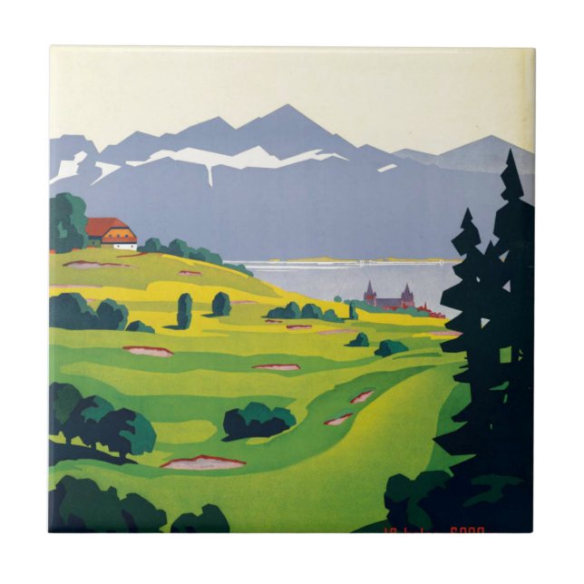 Vintage Lausanne Switzerland Golf Travel Tile (Front)
