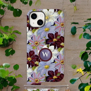 Vintage Lavender and Burgundy Watercolor Clematis iPhone 14 Case