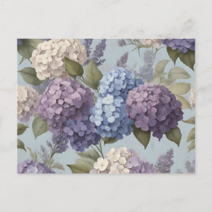 Vintage Lavender and Hydrangea Floral Postcard