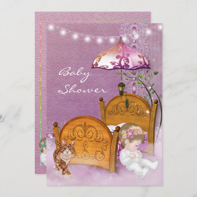 Vintage Lavender Baby Shower Invitation with crib (Front/Back)