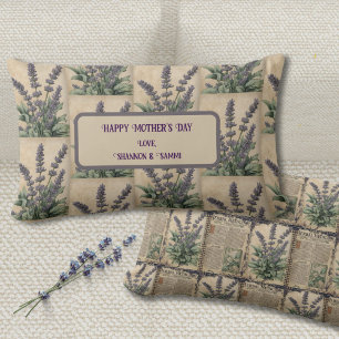 Vintage Lavender Botanical Accent Lumbar Cushion