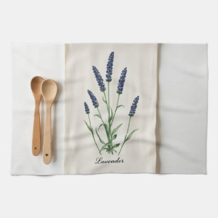 Vintage Lavender Botanical Watercolor Linen Tea Towel