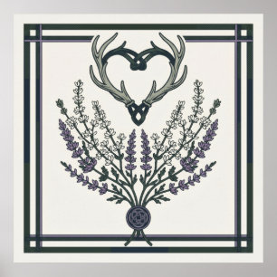 Vintage Lavender Bouquet and Stag Antlers Botanica Poster