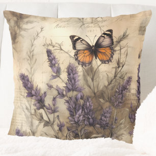 Vintage Lavender Butterfly Illustration Cushion