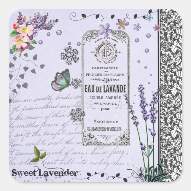 Vintage Lavender Collage Square Sticker (Front)