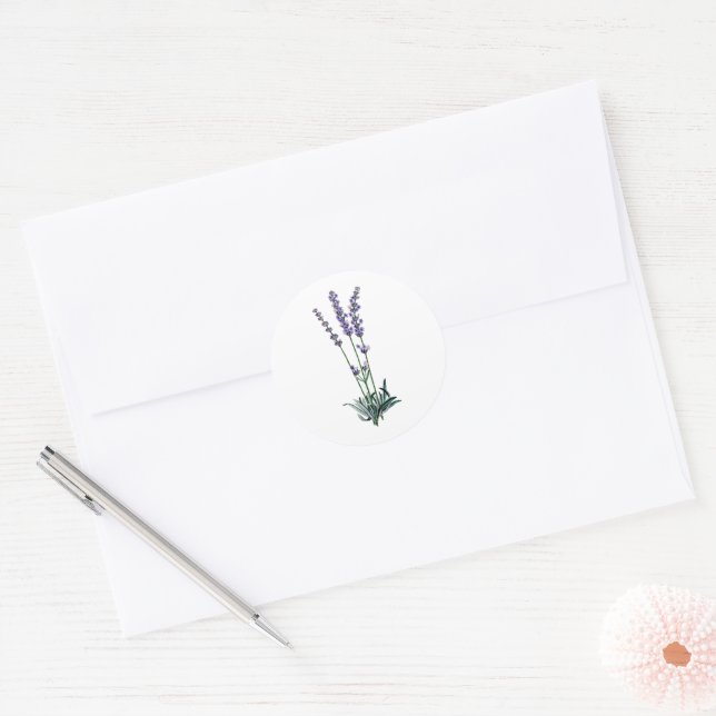 Vintage Lavender Flower Classic Round Sticker (Envelope)