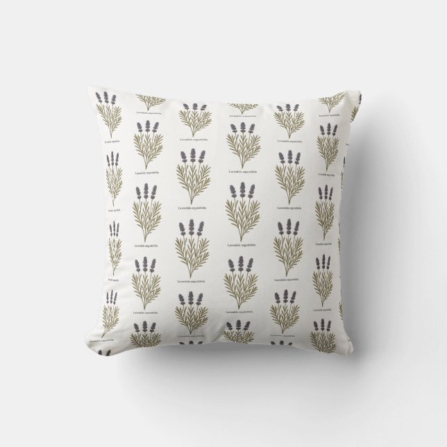 Vintage Lavender Flower Illustration Cushion (Front)