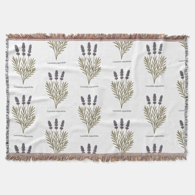 Vintage Lavender Flower Illustration Throw Blanket (Front)