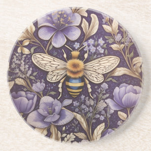 Vintage Lavender Flowers Bumble Bee Purple Nature Coaster